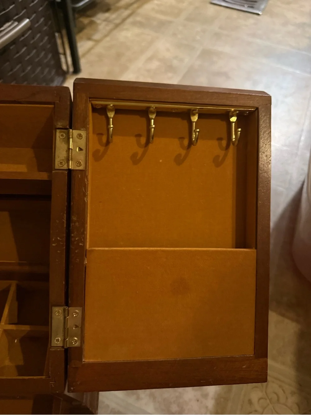 Wood-Finish Jewelry Organizer with Etched Glass Panels - Brown